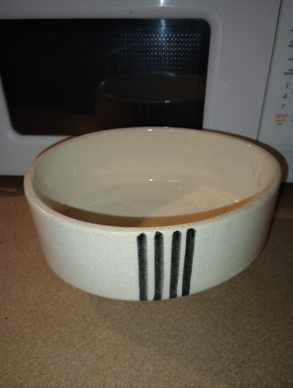 Cream Ceramic Bowl Or Planter With with Black Stripe Accent